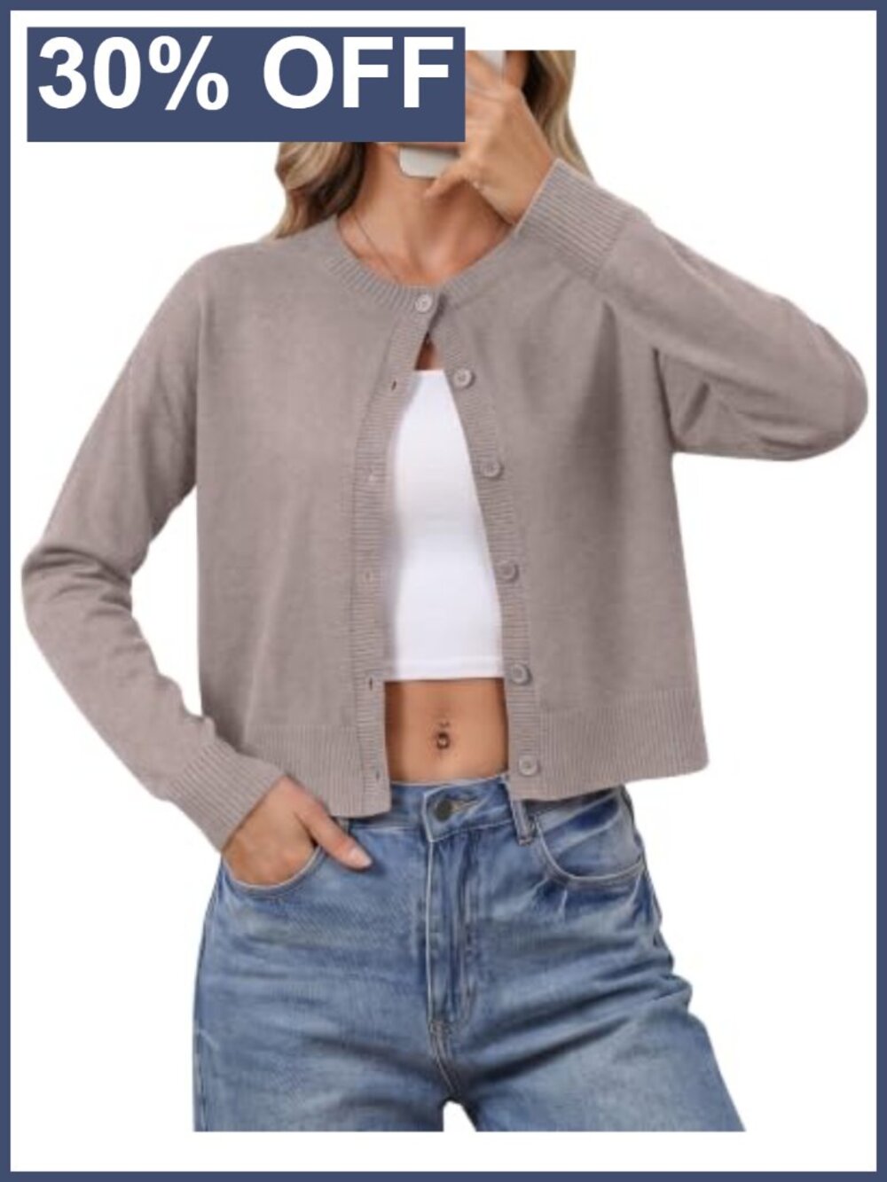 Cropped Cardigan Sweater Button Down Knit Crewneck Crop Top Lightweight